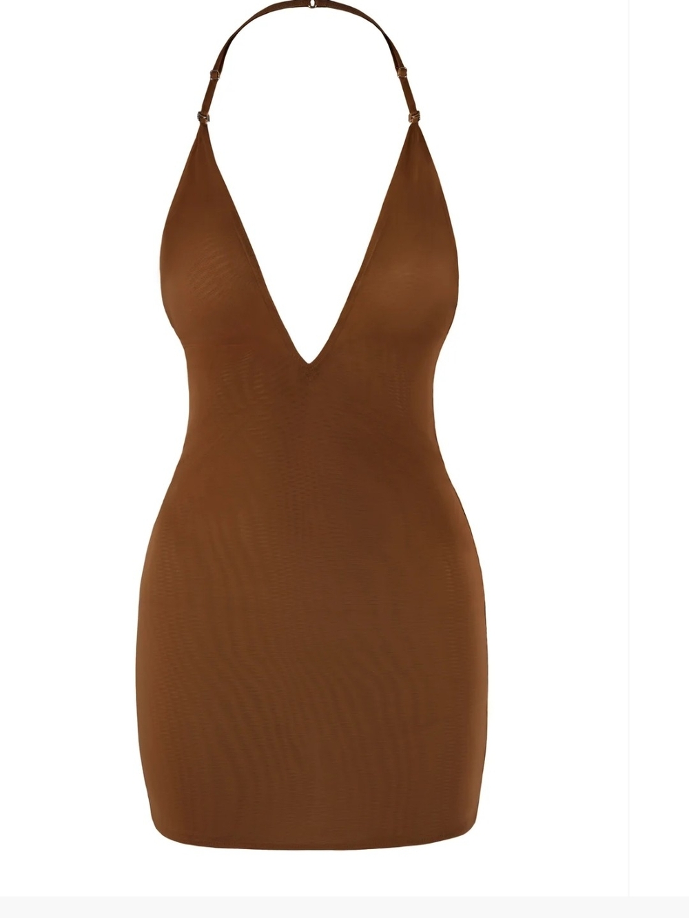 Oh Polly Brown Halter V-Neck Mini Dress